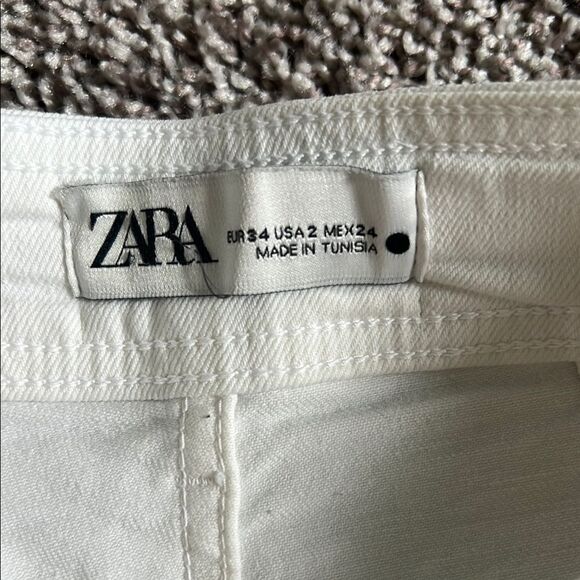 Zara high waisted wide leg cream denim pants - Picture 3 of 7